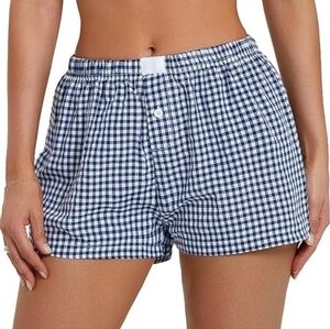 Blue and White Checkered Ghingham Sleep Shorts New With Tags
